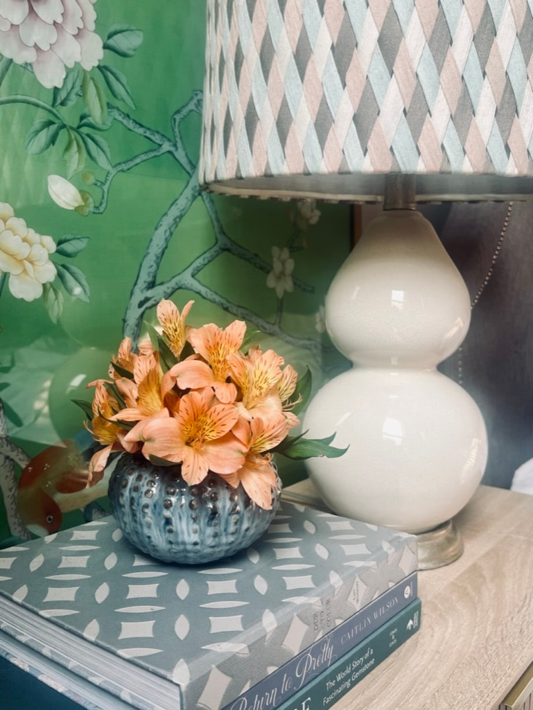 Lamp with chinoiserie wallpaper